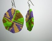Lime Lavender Gold Spiral Macrame Earrings