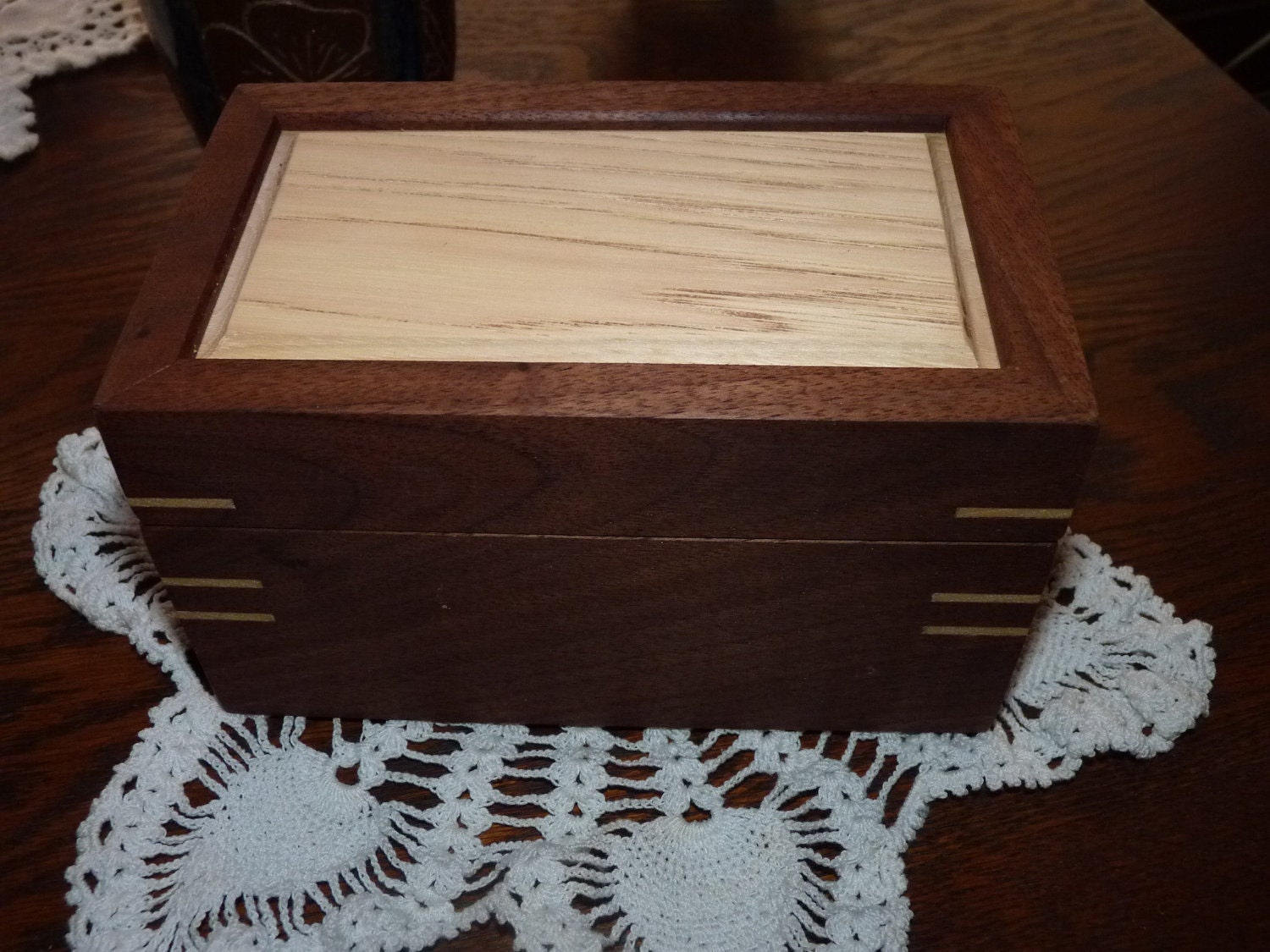 Handcrafted Jewelry/ Keepsake Box in Walnut and Hickory