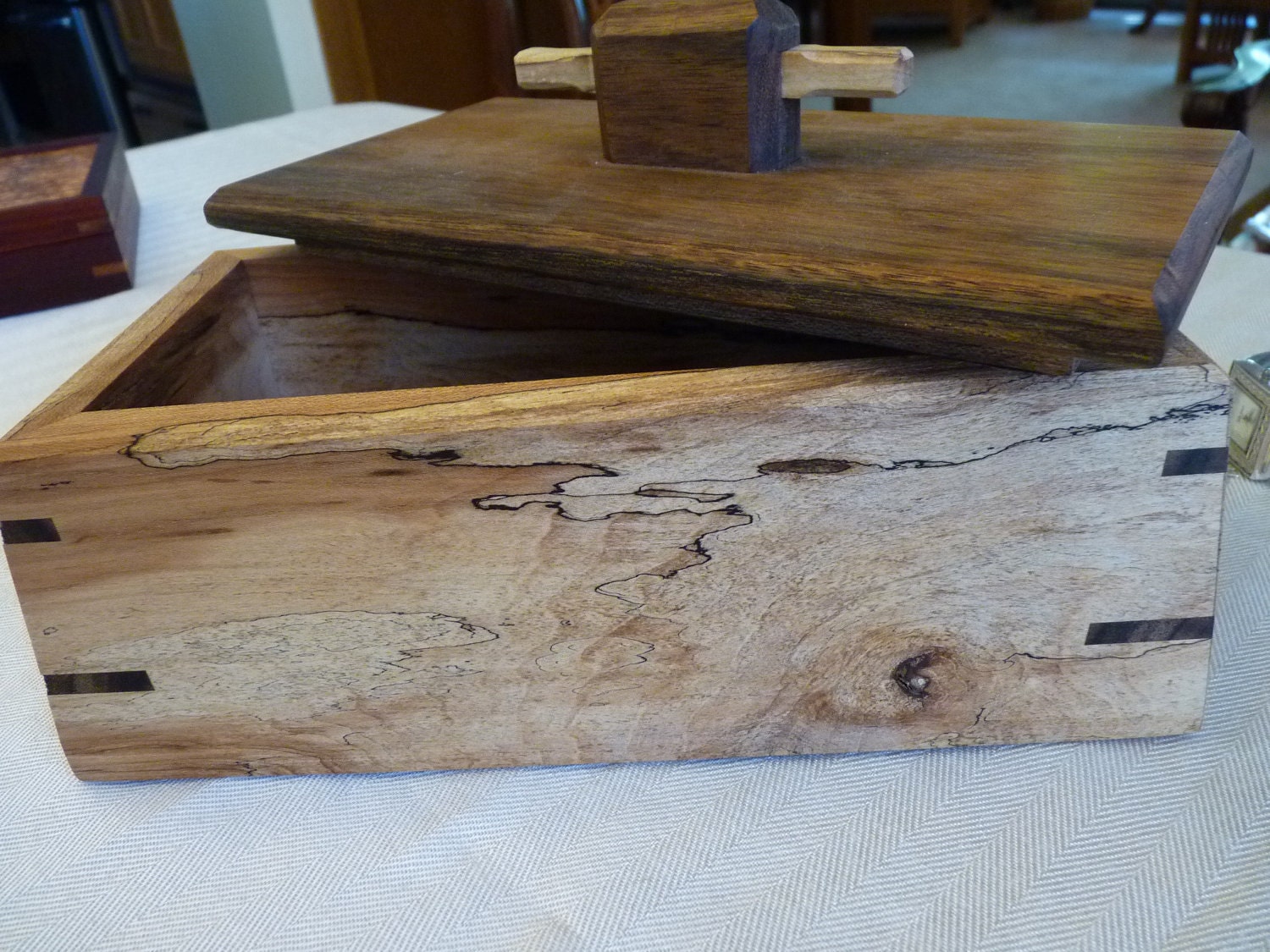 Handcrafted Spalted Maple And Shedua Jewelry Keepsake Box With