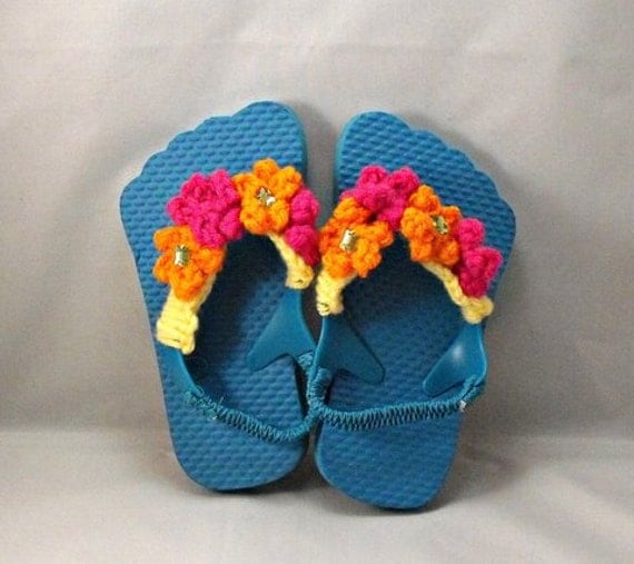 Crochet Teal Flip Flops for Baby, Size M, 9.5