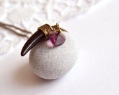 Antique black tooth necklace with a Swarovski heart