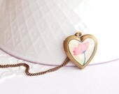 Hand Painted Miniature Poppy Heart Locket Necklace with Original Watercolour Painting - Made to Order