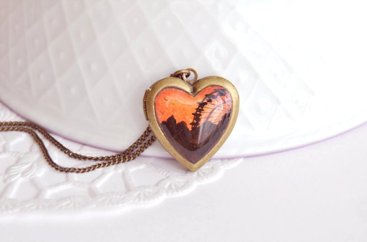 Hand Painted Ferris Wheel Heart Locket Necklace with Original Watercolour Painting - Made to Order