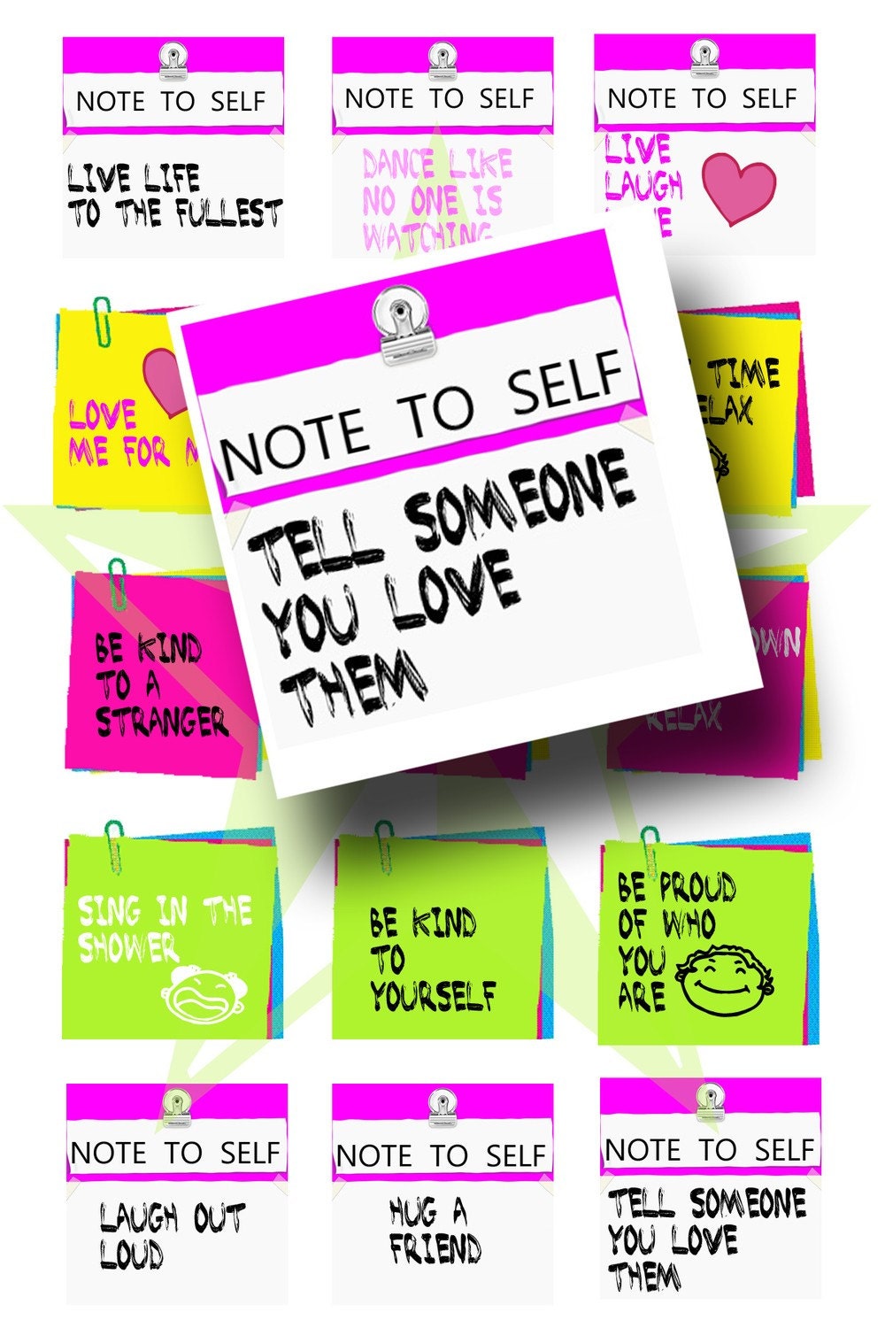 INSTANT Download Positive sayings on post it notes 1 inch squares