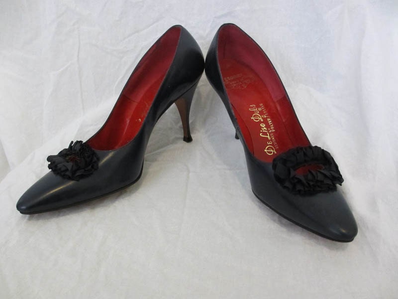 50s Vintage Navy Leather Pumps Shoes 7