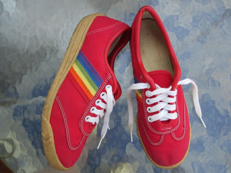 70s Rainbow Cotton Sneakers Shoes Trainers Rare made in USA 7.5 / 8