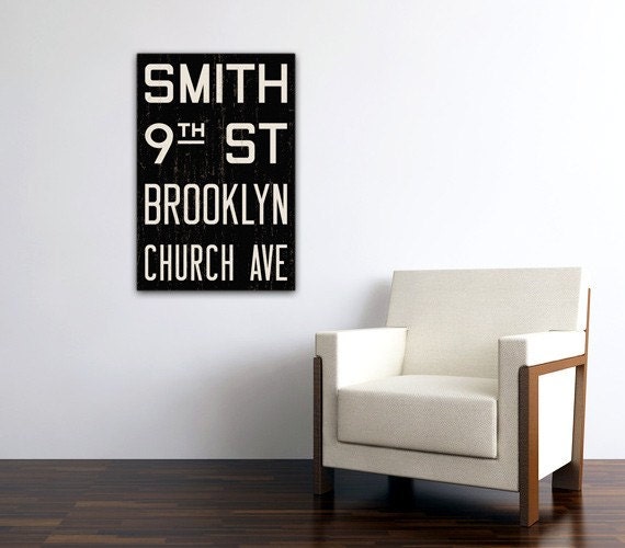 BROOKLYN New York City Distressed Subway Sign. Bus Scroll. Canvas 20 x 30 Rollsign Print