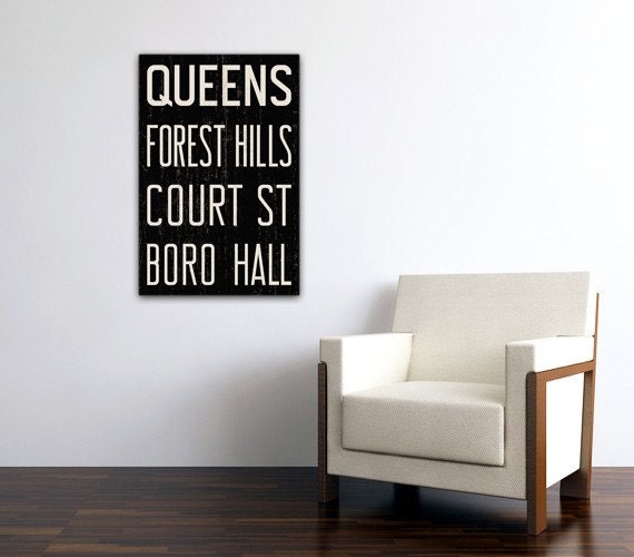 QUEENS New York City Distressed Subway Sign. Bus Scroll. Canvas 20 x 30 Rollsign Print