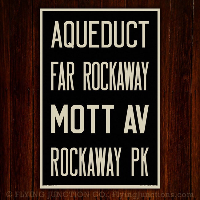 QUEENS (AQUEDUCT / ROCKAWAY) New York City Subway Sign. Bus Scroll. 12 x 18 Rollsign Print