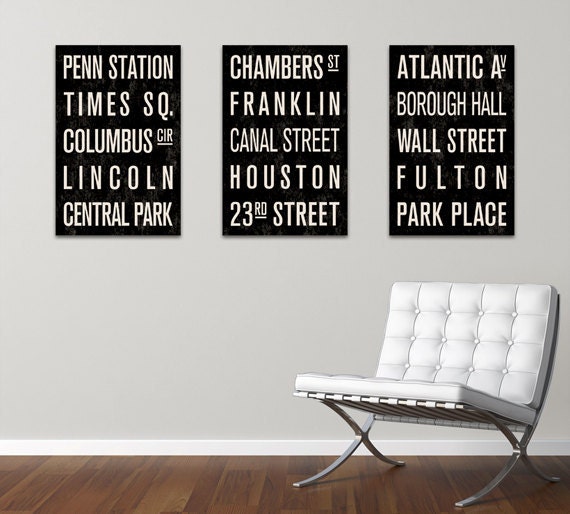 NEW YORK CITY Subway Sign Prints. Bus Scrolls (Collection of 3) - 12 x 18