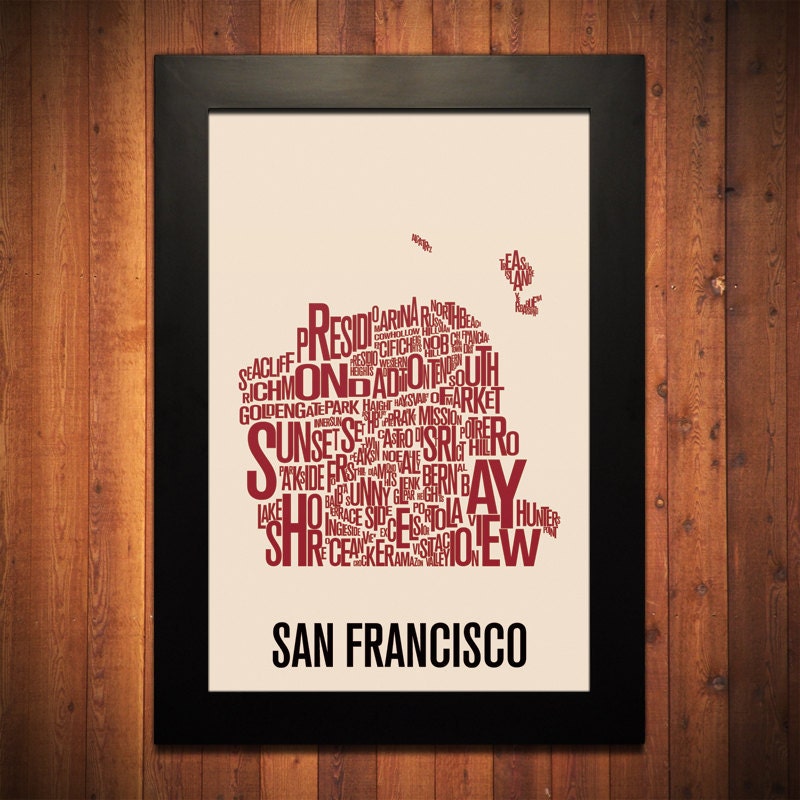SAN FRANCISCO Typography Map Print - 12" x 18" (4 Color Choices)