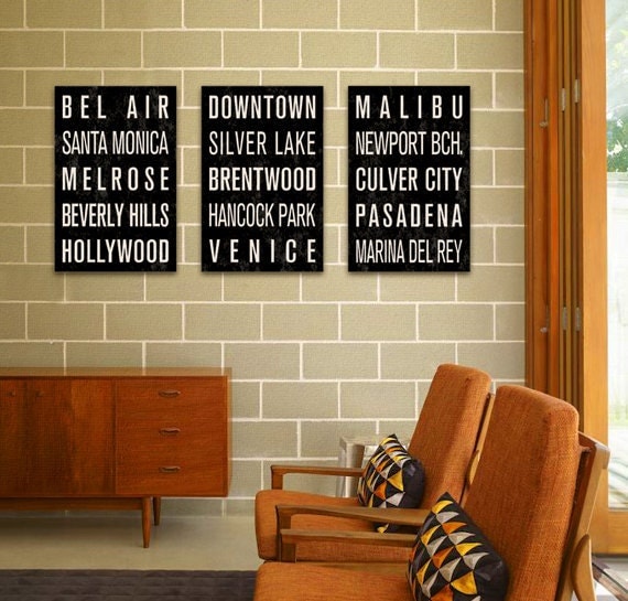 LOS ANGELES Subway Sign Prints. Bus Scrolls (Collection of 3) - 12 x 18