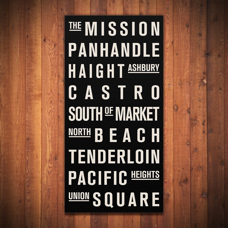 SAN FRANCISCO Subway Sign. Bus Scroll. Destination List - Canvas 24" x 48"