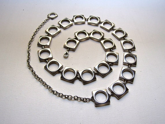 On hold for Julie Vintage retro silver tone modernist square chain belt