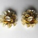 Vintage retro big white and gold celluloid flower earrings