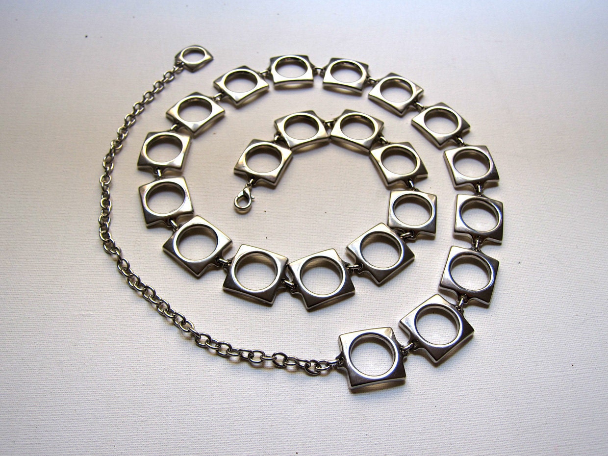 On hold for Julie Vintage retro silver tone modernist square chain belt
