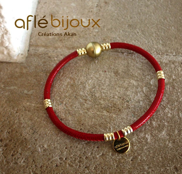 African Bracelet Aflé Bijoux Red Leather Bracelet for Him&Her