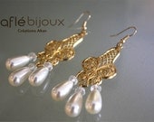Aflé Bijoux Wedding Collection - Filigrane Earrings - Swarovski Cristal Pearls Drops