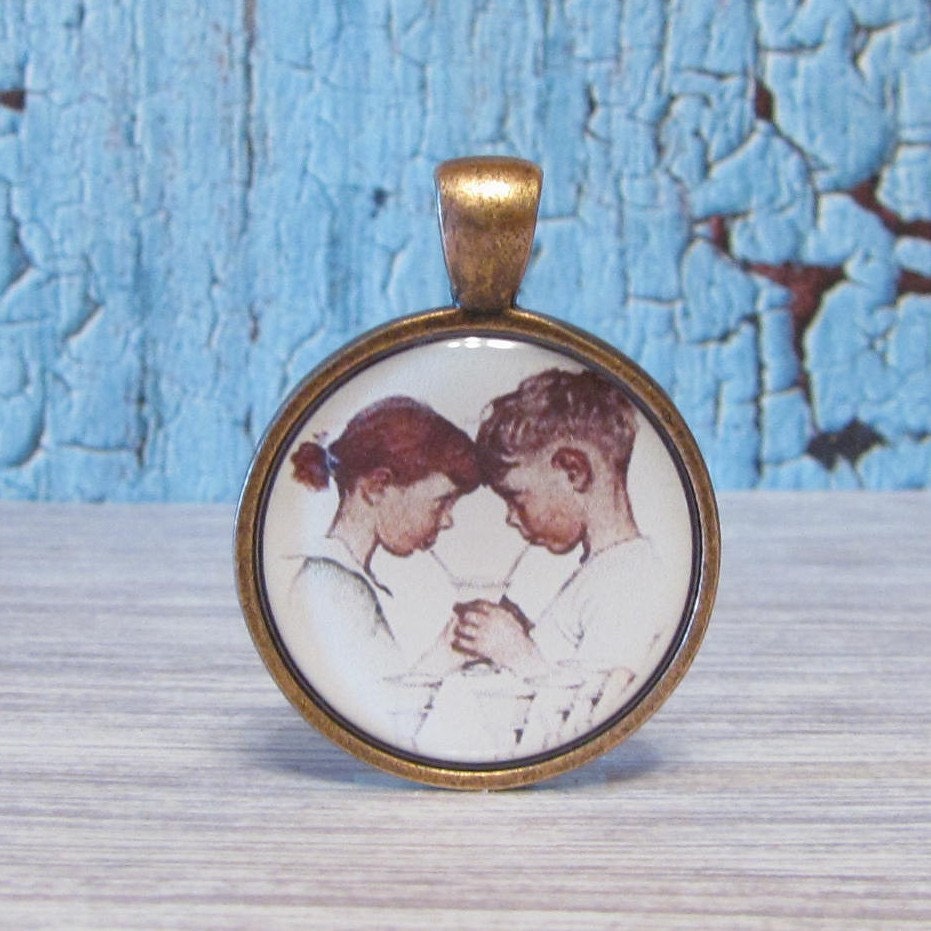Norman Rockwell 3 - 1 inch Circle Pendant with Free Ball Chain or Keyring (1128)