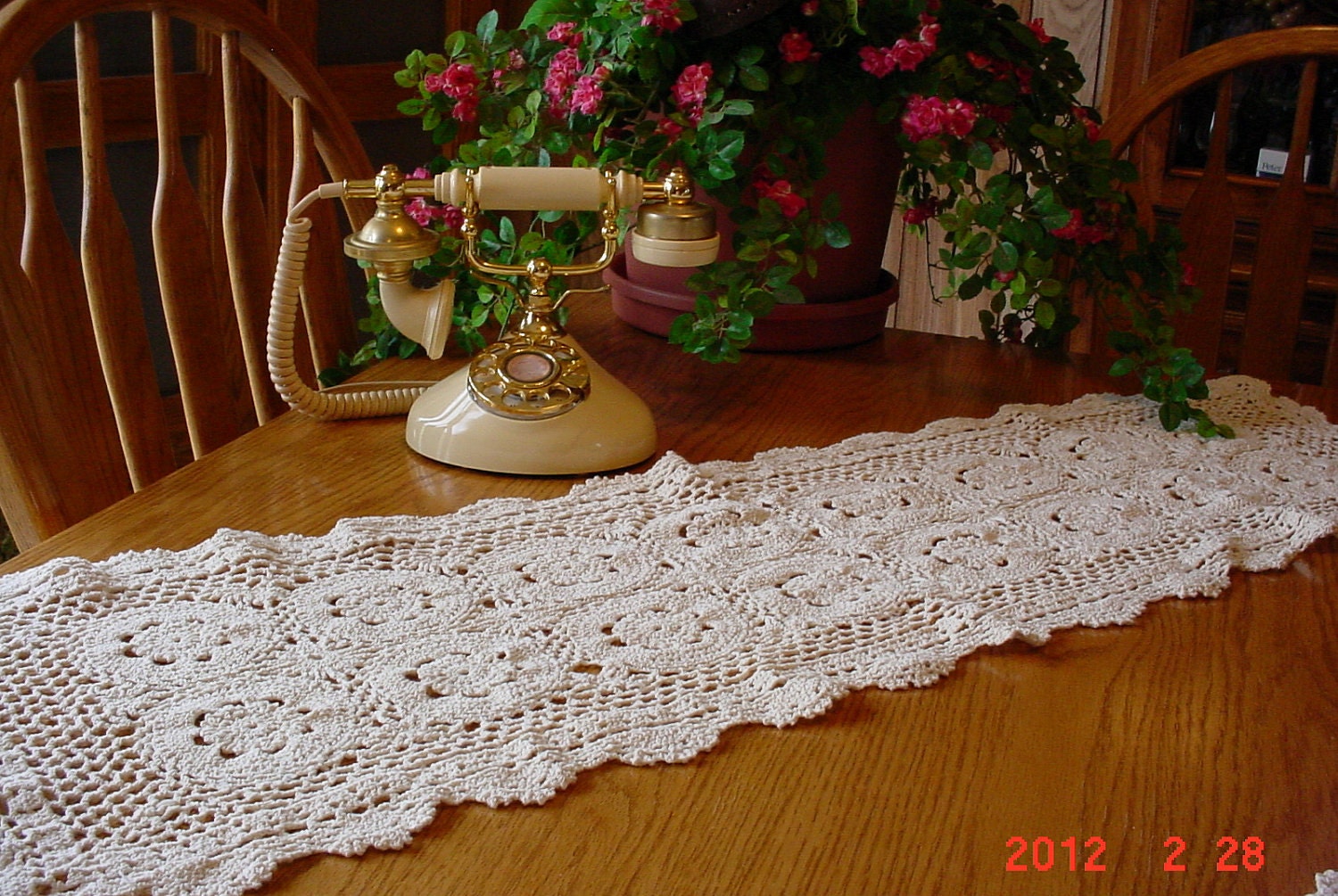 Vintage Crocheted Table Runner and Two Matching Doilies