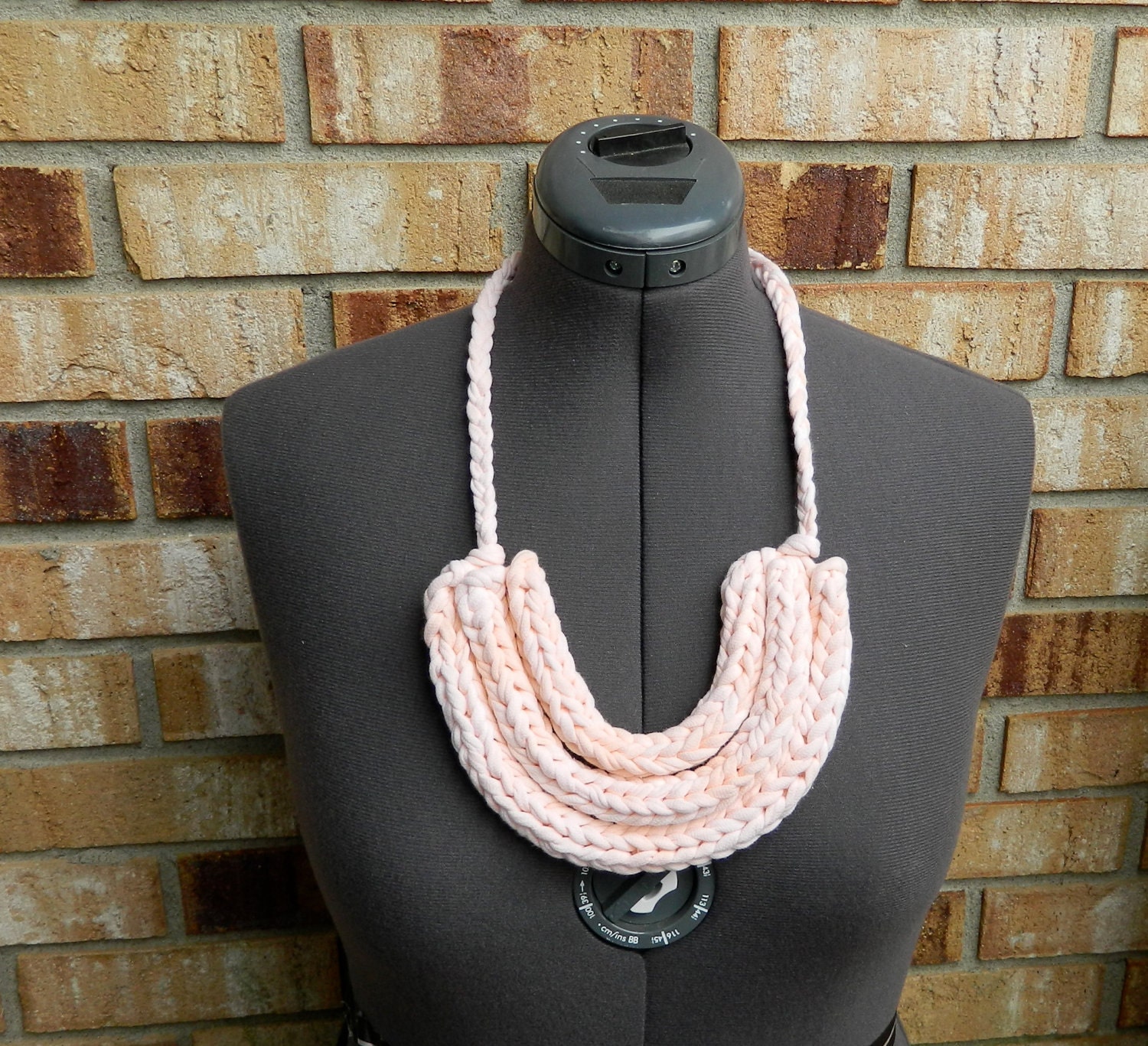 Eco Fashion Spring Jewelry - T Shirt Necklace Triple Braided Fabric - Pastel PALE PEACH