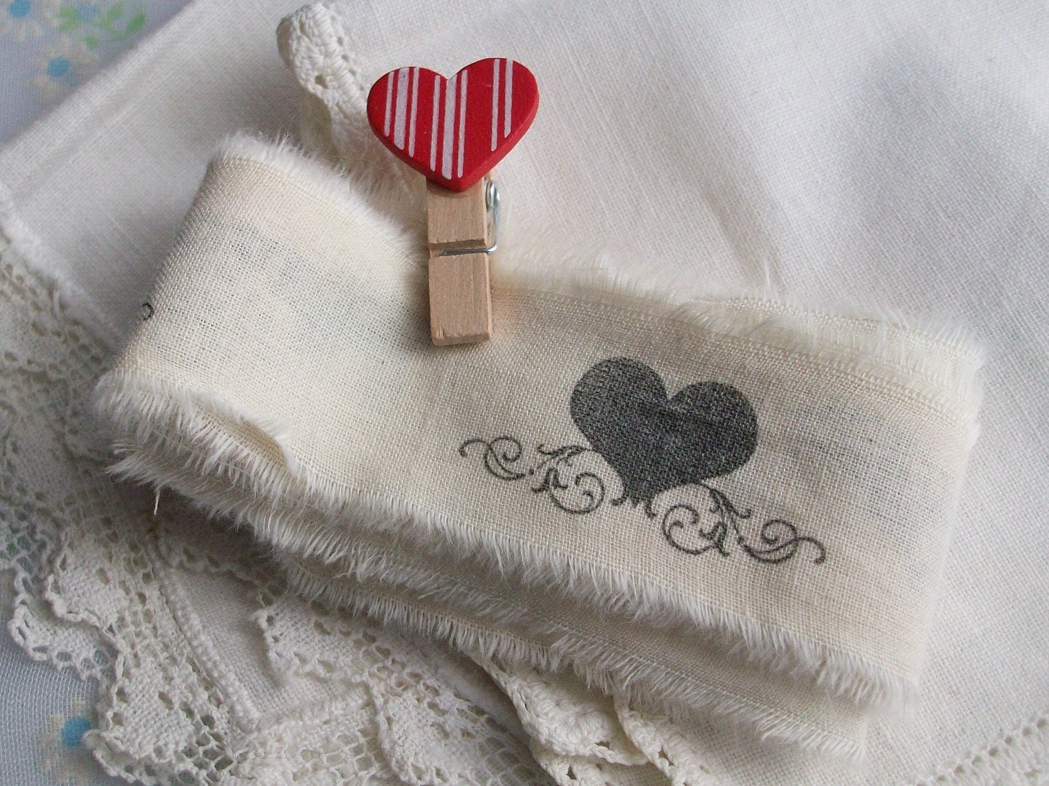 hand stamped muslin ribbon