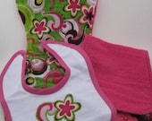 Baby Burp Cloths/Bib - Hot Pink, Brown and Lime Green