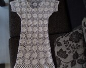 Crochet lace white flower cotton or linen womens girls summer party romantic dress