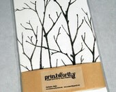 Linen Kitchen Towel with Branches, White
