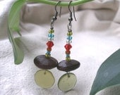 African seed Ntama coumba glass Yellow Red Blue Earrings by Fianaturals on Etsy
