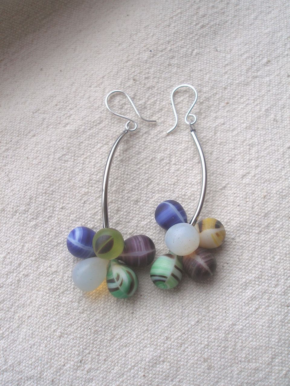 SIN African Mali wedding glass stripes artisan handmade silver earwires Earrings by Fianaturals