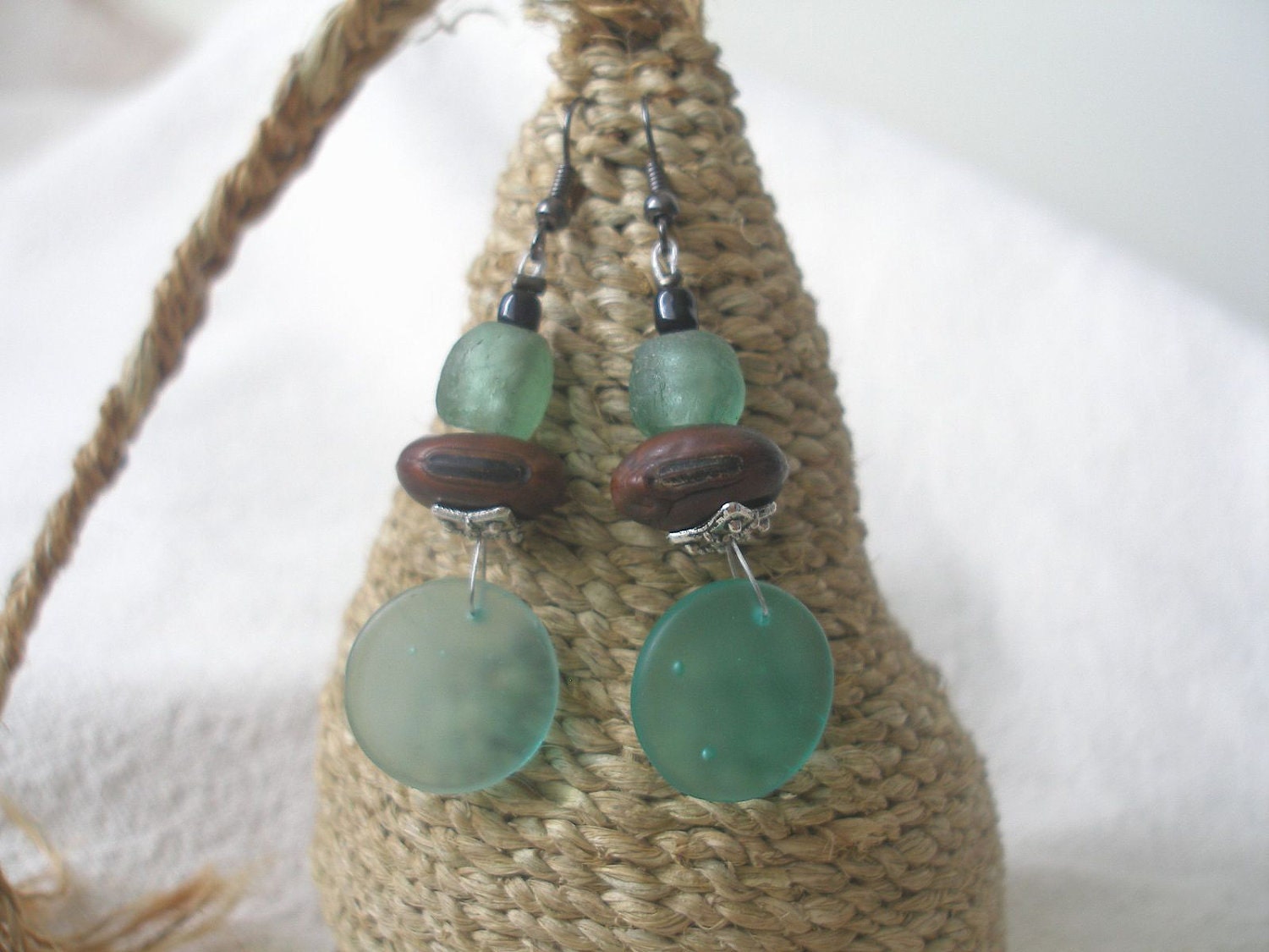 African Krobo recycled glass african seed Earrings by Fianaturals on Etsy