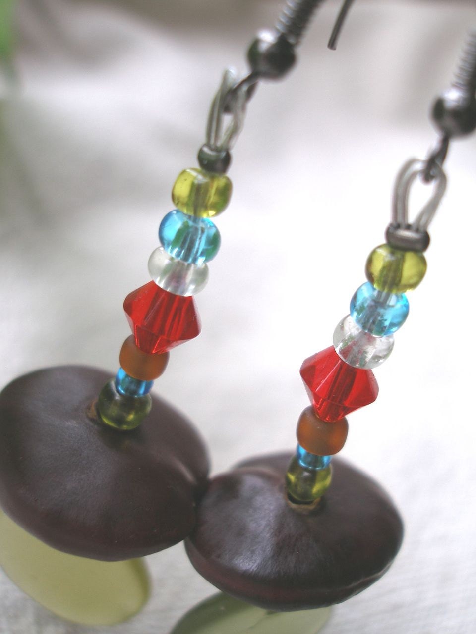 African seed Ntama coumba glass Yellow Red Blue Earrings by Fianaturals on Etsy
