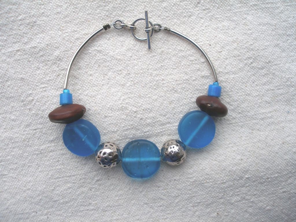 African seeds Blue Glass metal Bracelet by Fianaturals
