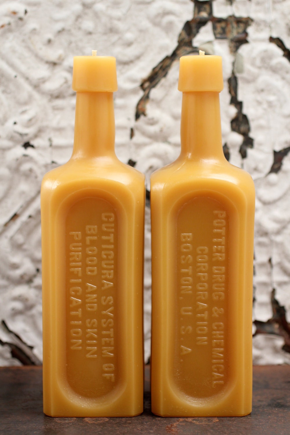 Beeswax Candle - antique bottle shaped - "BLOOD AND SKIN" - by Pollen Arts - XLg.