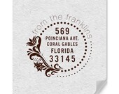 Personalized Address Rubber Stamp Polka Dot Floral Circle Design