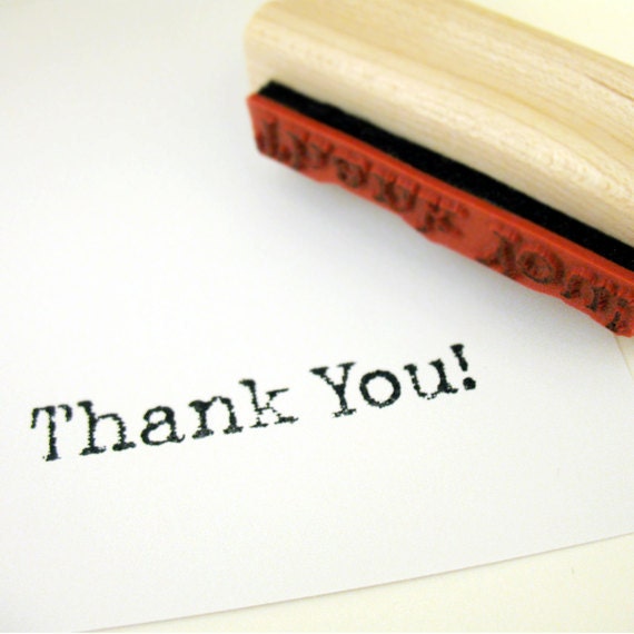 Thank You Phrase Hand Held Wood Mounted Rubber Stamp With Grunge Type Style