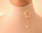 Asymmetrical Flower necklace Romantic Vintage wedding Jewelry Whimsical Lace Choker Ivory cream Collar w "pearls" bride/bridesmaids Jewelry.