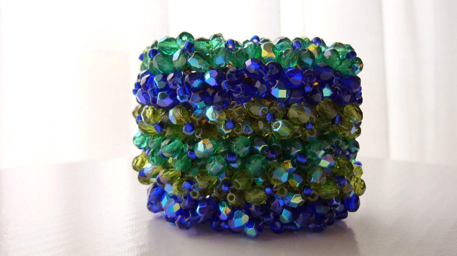 Wimbledon Beadwork Blue and Green Crystal Cuff