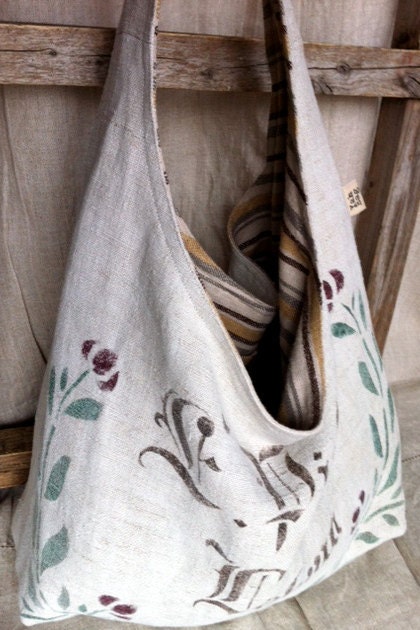 BLUME - reconstructed vintage / antique grain sack sling tote