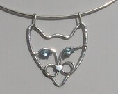 Siamese cat silver necklace - genuine aquamarine necklace - cat lovers gift