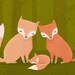three foxes kids art. woodland animals in orange and green. 8.5 x 11 art print for baby, nursery, children