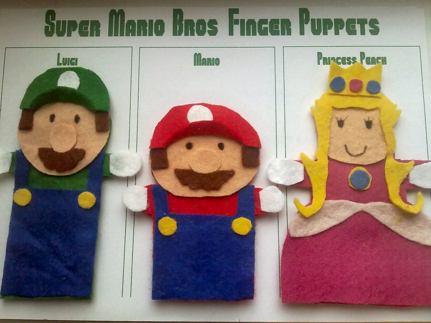 Super Mario Set of 3 Felt Finger Puppets YOU CHOOSE by AliBush
