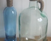 Apothecary Vases Blues & Green Glass Demijohn Found Vintage Inspired Objects with Jute Twine Handles