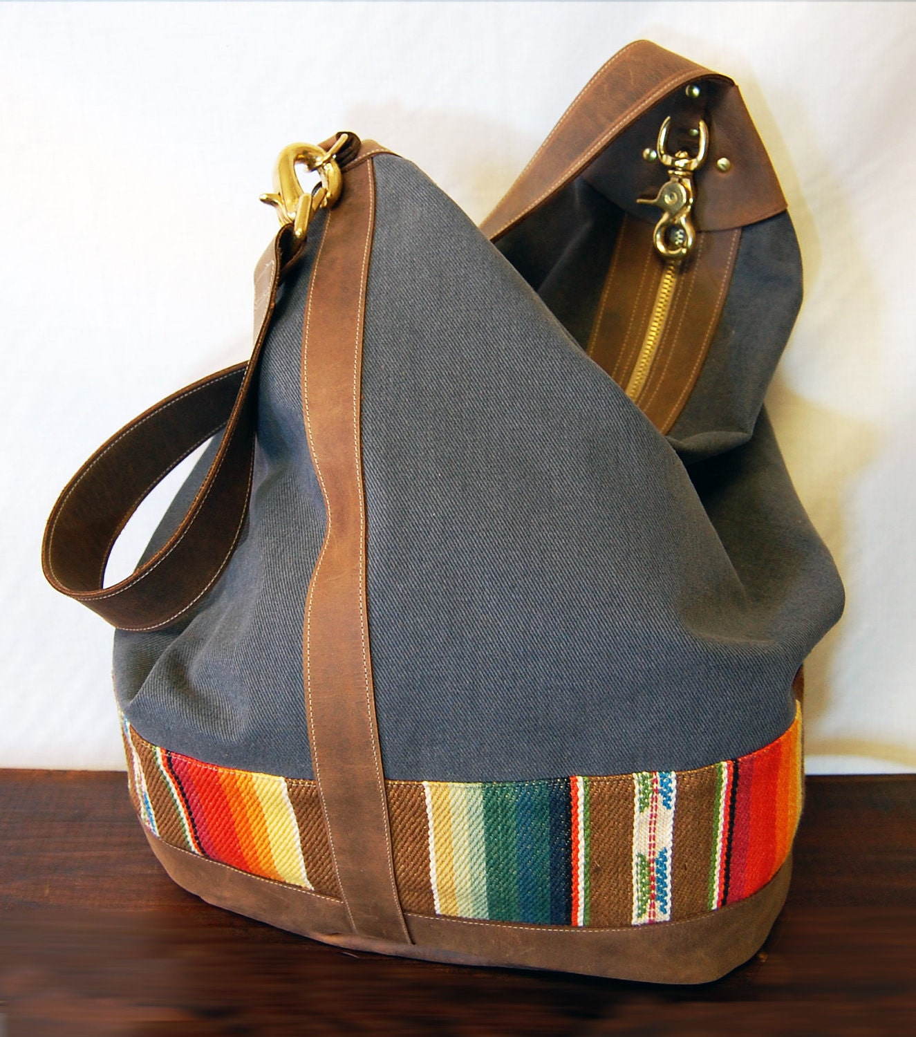 The Chimayo Bag // Heavy Brushed Twill, Leather, and Rainbow Contrast. Converts from Backpack to Tote