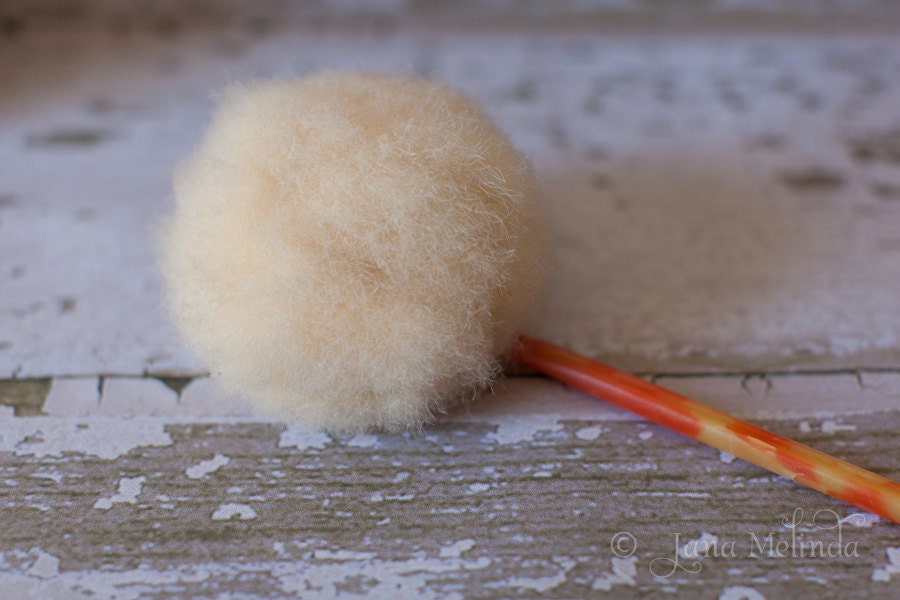Vintage Pale Orange Swansdown Powder Puff Wand Art Deco