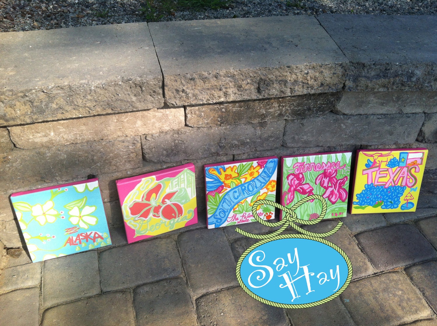 Hand Painted Canvas Squares inspired by Lilly Pulitzer Prints (Monogram Available)