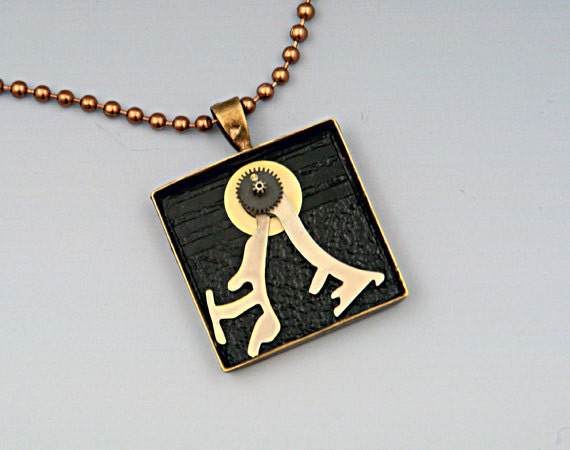 Jewelry Pendant of Recycled Old Camera Parts in 1" x 1" Tray Handmade OOAK for All Photographers