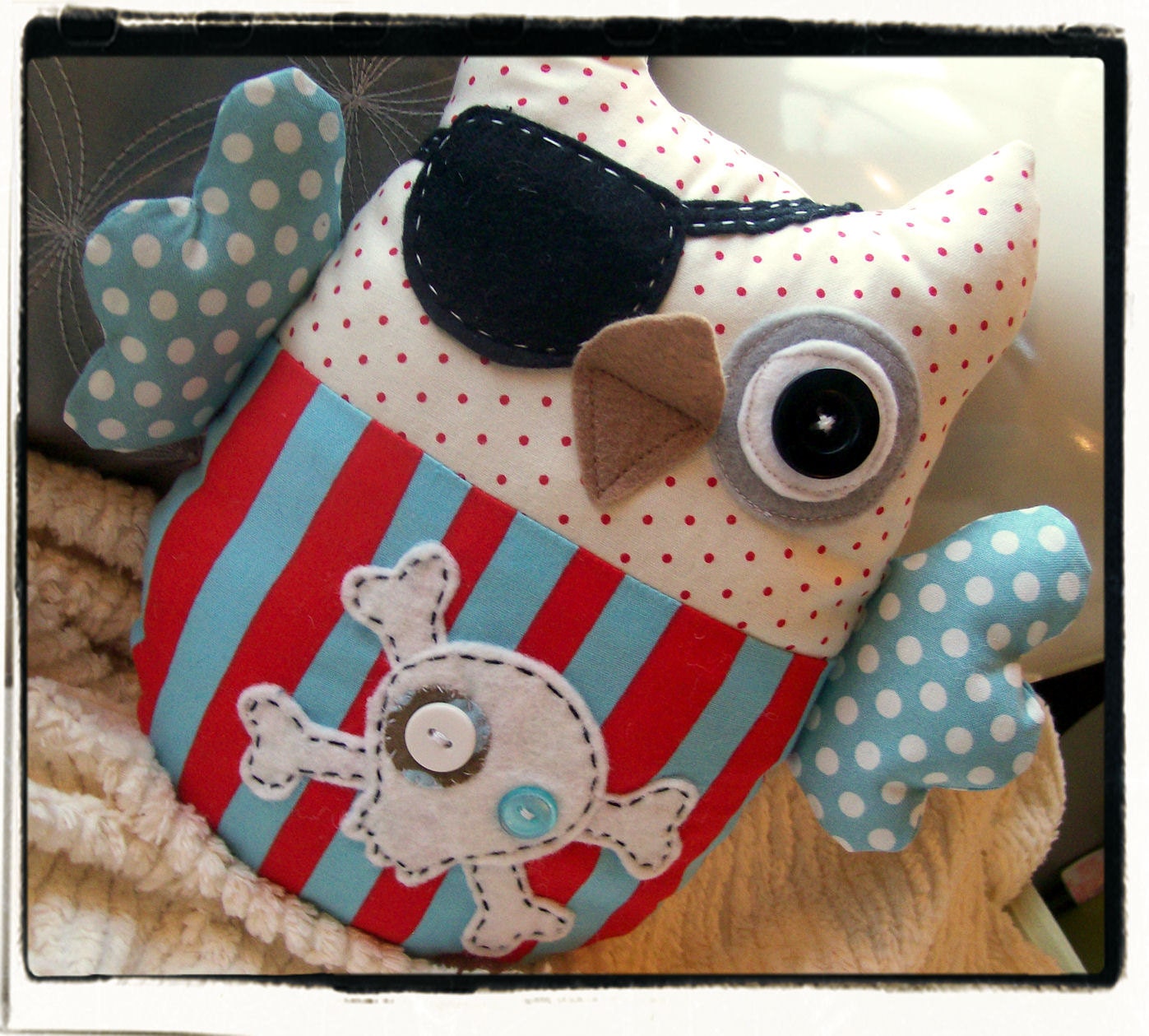 PIRATE OWL Plushie  - Red & Teal