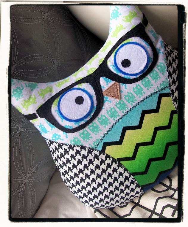 Hipster Owl with Glasses - Teal Lime - Space Invaders - Chevron - Houndstooth - Retro